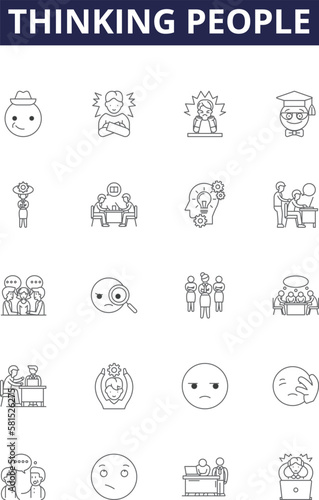 Thinking people line vector icons and signs. Rational, Imaginative, Intelligent, Judicious, Perceptive, Discerning, Insightful, Discriminating outline vector illustration set