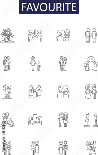 Favourite line vector icons and signs. beloved, cherished, favorite, treasured, prized, darling, dearest, idolized outline vector illustration set