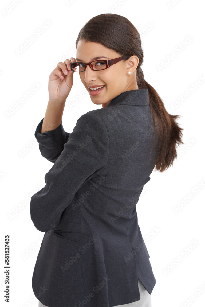 Im bringing my A game. Portrait of an attractive young businesswoman flirtatiously looking back in studio. Im bringing my A game. Portrait of an attractive young businesswoman flirtatiously looking back in studio.