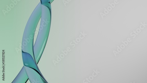 A green wave tube isolated on white background, Abstract Gradient Glass, 3D Rendering