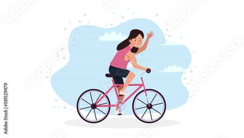 young female athlete in bicycle animation