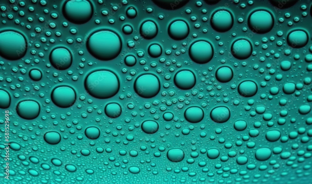 a close up view of water bubbles on a green surface with a black background. generative ai a close up view of water bubbles on a green surface with a black background. generative ai