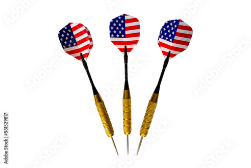 Steel needle tip darts with American flag. Darts with a patriotic flair. Isolated white background.