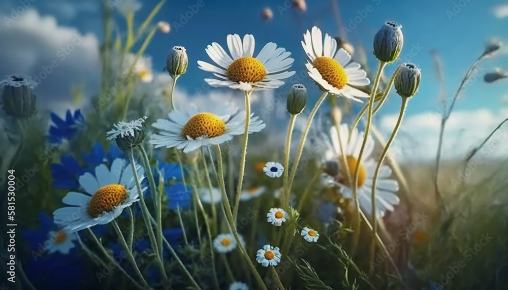 Beautiful field meadow flowers, created with generative AI