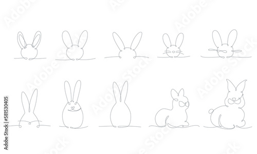 Easter bunny continues line hand draw pack elements. Vector stock illustration minimalism design isolated on white background. Editable stroke single line collection. 