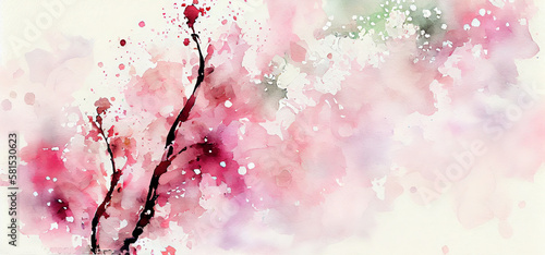 abstract japaneese lansdcape, pink tones of flowering sakura, lo-fi style photo