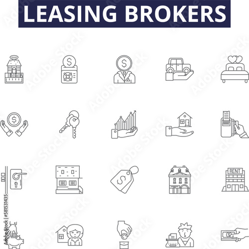 Leasing brokers line vector icons and signs. Brokers, Firms, Consultants, Agreements, Finance, Specialists, Negotiation,Lessor outline vector illustration set
