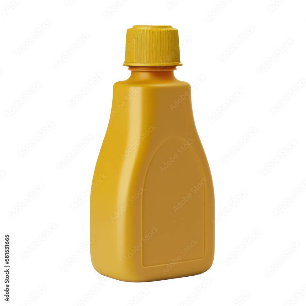 Yellow mustard squeeze plastic bottle container with no label. Isolated. White transparent background, PNG, generative ai Yellow mustard squeeze plastic bottle container with no label. Isolated. White transparent background, PNG, generative ai