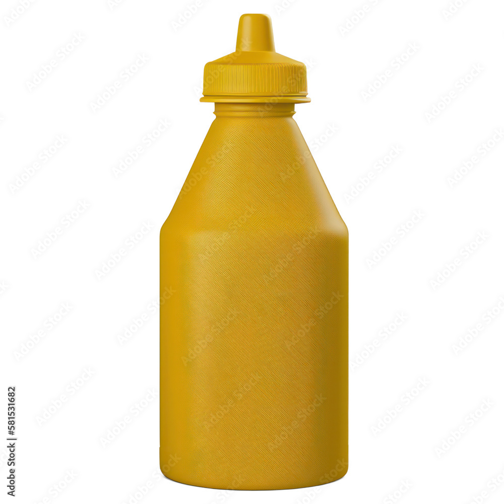 Yellow mustard squeeze plastic bottle container with no label. Isolated. White transparent background, PNG, generative ai Yellow mustard squeeze plastic bottle container with no label. Isolated. White transparent background, PNG, generative ai