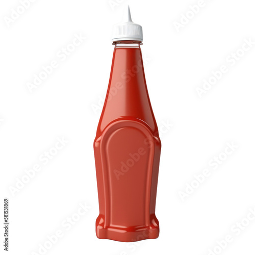 Red  ketchup squeeze plastic bottle container with no label. Isolated. White transparent background, PNG, generative ai