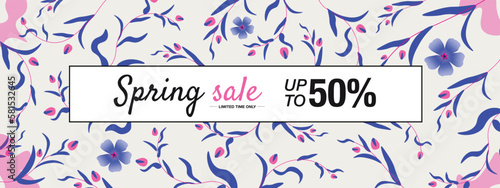 Happy women's day with text hello spring and sale. Trendy abstract square art template. Suitable for social media, mobile applications, banner design and online adv. Vector trendy backgrounds.