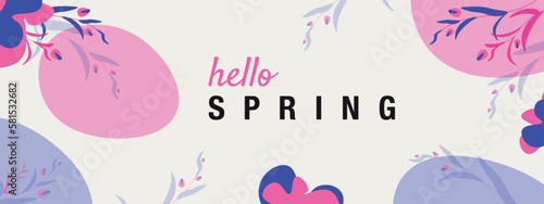 Floral hello spring background design. Trendy abstract square art template for social media, mobile applications, banner design and online adv. Vector trendy backgrounds.
