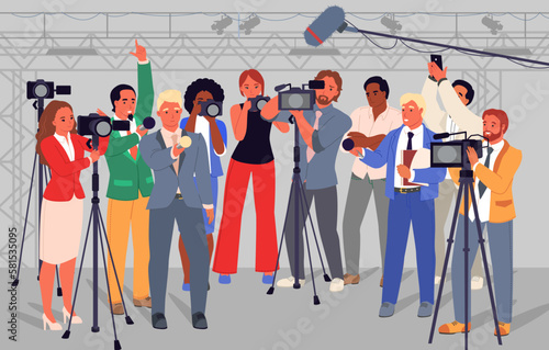 Crowd of journalists and reporters vector illustration