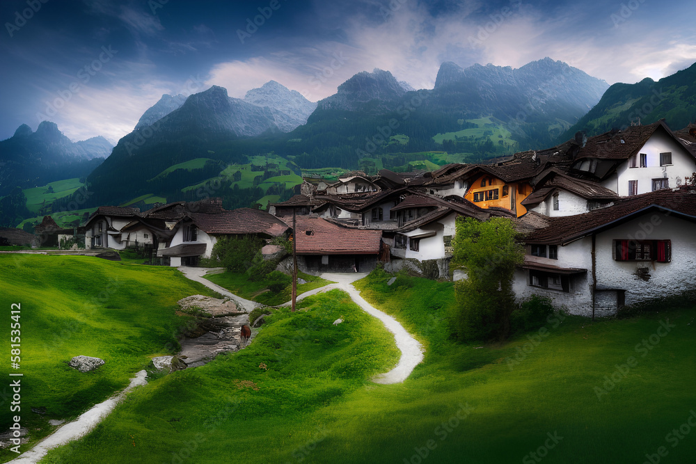 swiss village in the mountains