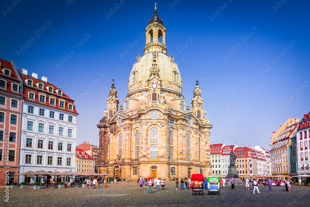 Dresden, Germany. Stunning Baroque-style church in Saxony with impressive dome.