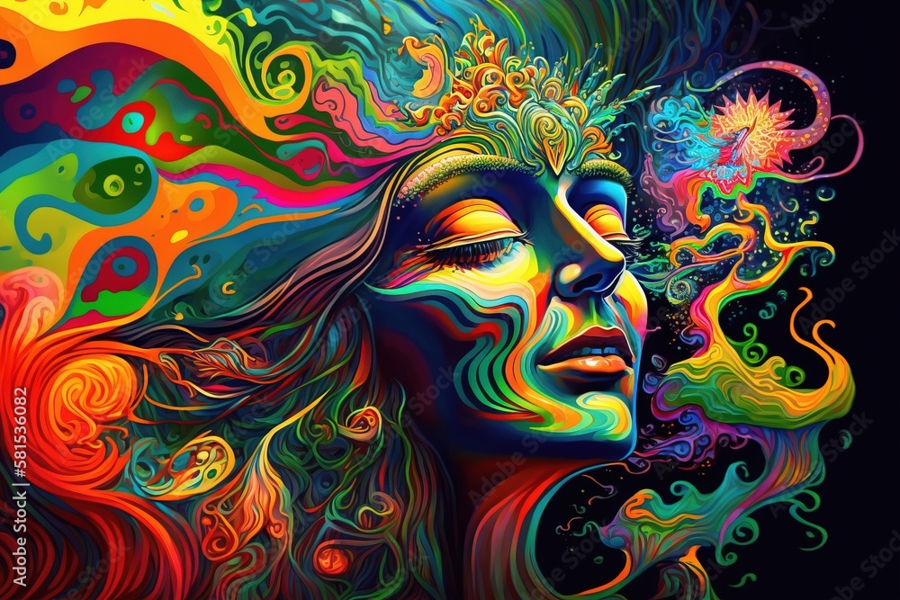 Colorful wallpaper illustrations of a woman face, generative ai Colorful wallpaper illustrations of a woman face, generative ai