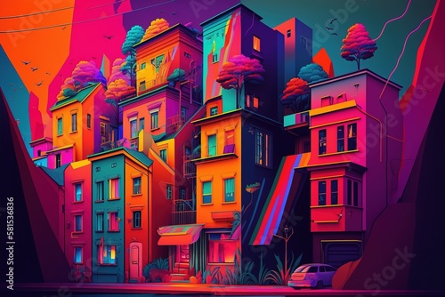 Colorful wallpaper illustrations of a house  generative ai