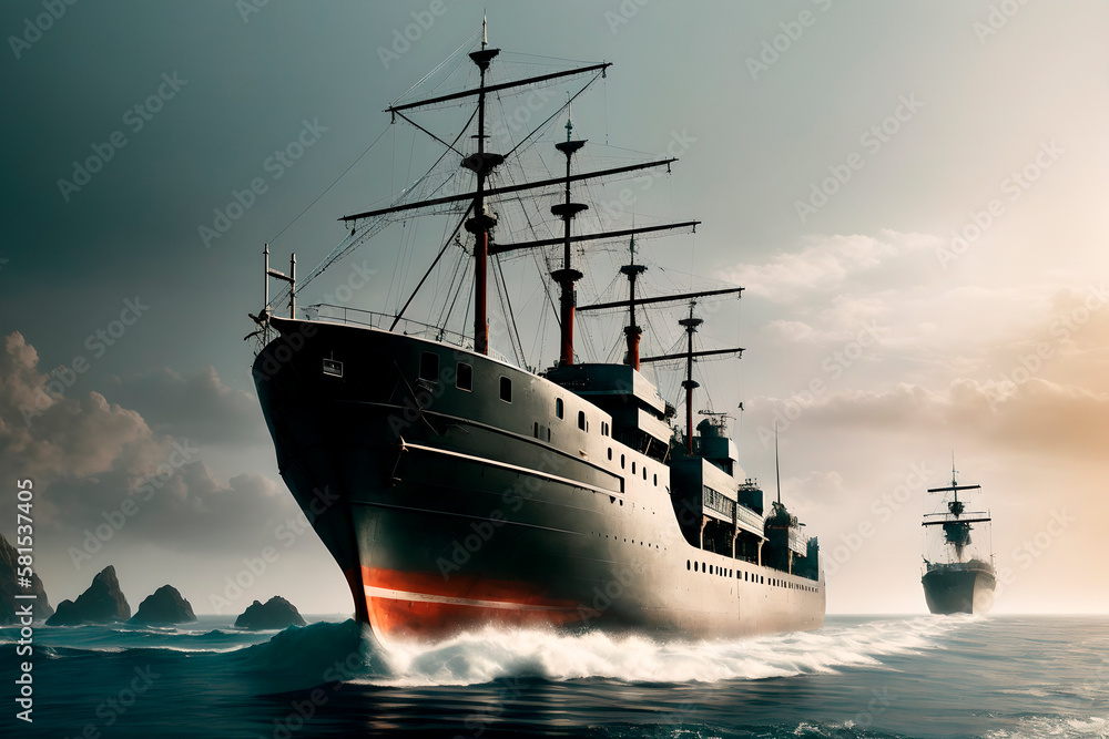 sea ship concept art illustrtion. Generative ai.