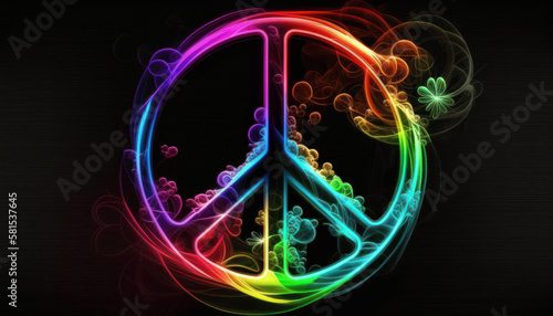 colorful neon peace symbol Generative AI, Generativ, KI