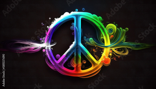 colorful neon peace symbol Generative AI, Generativ, KI