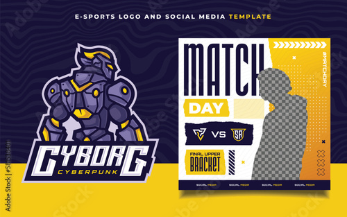 Set of E-sports Gaming Flyer Template for social media Banner with Cyborg Character Mascot Logo