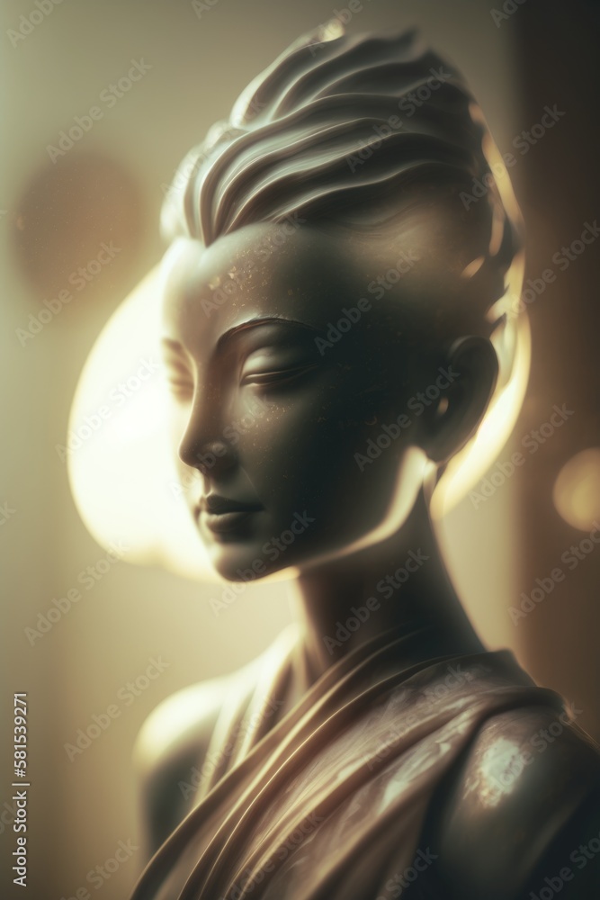 Stone carved statue of buddhism. Meditating beauty portrait in stone. Sculpture of meditation. Generative AI