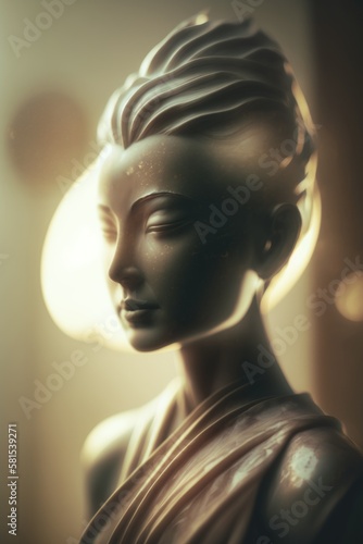 Stone carved statue of buddhism. Meditating beauty portrait in stone. Sculpture of meditation. Generative AI