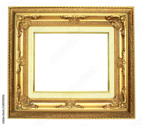 Golden wooden frame on transparent background (PNG File) 