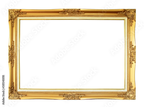 Golden wooden frame on transparent background (PNG File)	
