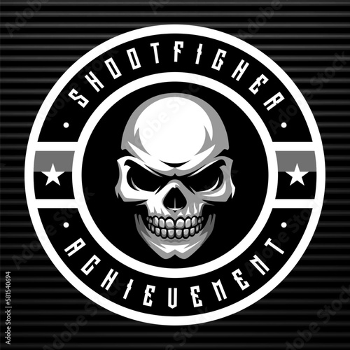 Emblem with human skull. Military achievement sign.