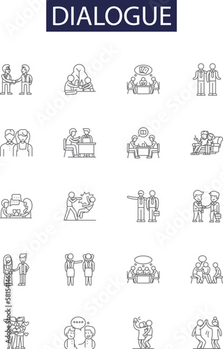 Dialogue line vector icons and signs. Talk, Communicate, Negotiate, Interact, Exchange, Argue, Discuss, Parley outline vector illustration set
