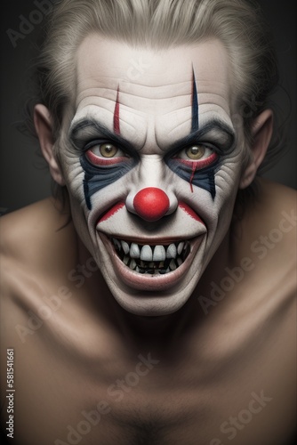 AI Captivatingly Creepy: Unleashing the Malevolent and Grimy Clown-Faced Man Portrait