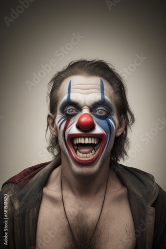 AI Captivatingly Creepy: Unleashing the Malevolent and Grimy Clown-Faced Man Portrait © cff999