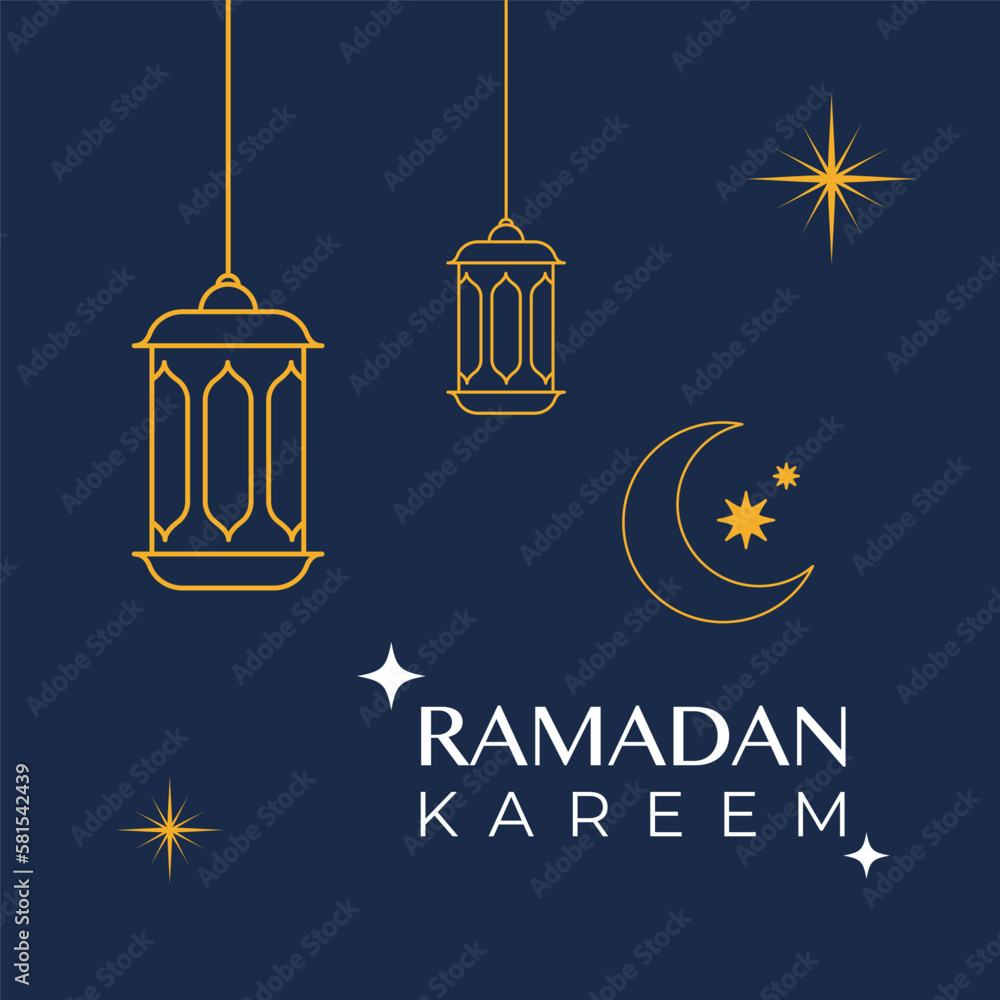 Ramadan Kareem. Greeting card with hanging line lamps. Vector illustration, flat design Ramadan Kareem. Greeting card with hanging line lamps. Vector illustration, flat design