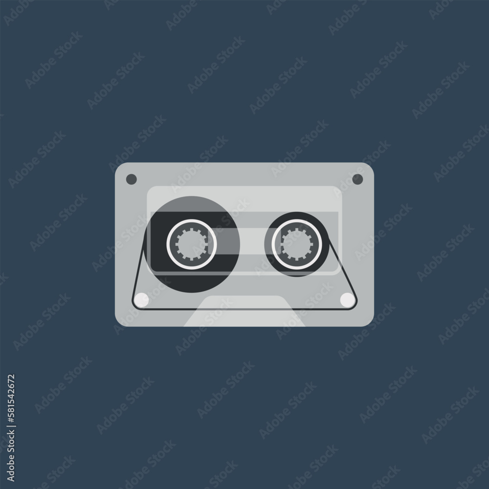 Vector illustration of audio cassette icon, music.