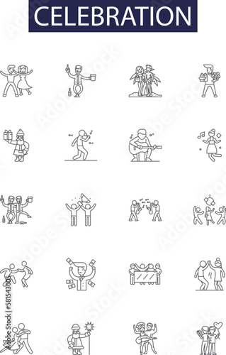 Celebration line vector icons and signs. Fiesta, Carnival, Festival, Gala, Bash, Reunion, Jubilee, Ceremony outline vector illustration set