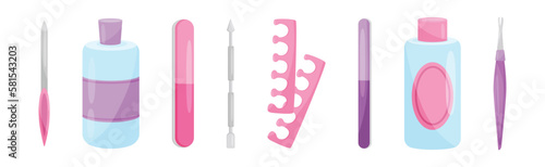 Manicure and Pedicure Pink Tools and Accessory Vector Set © Happypictures