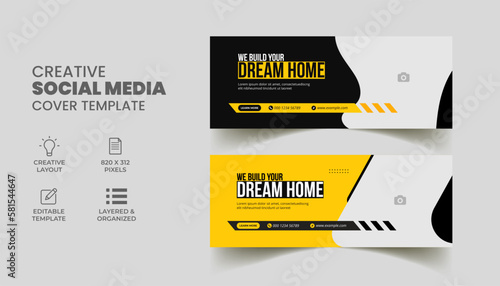 construction handyman home repair social media web banner & facebook cover marketing promotion timeline cover leaflet illustrator. 