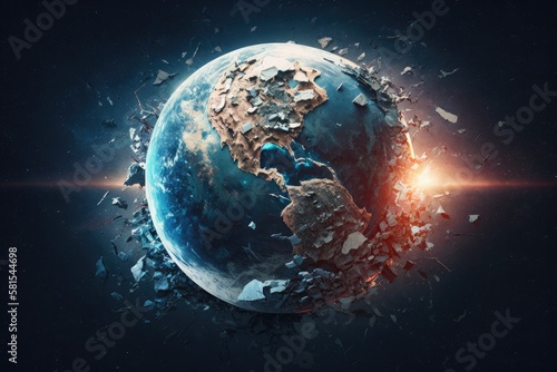 Meteor Impact On Earth. Asteroid Impact On Earth - Meteor In Collision - Contain 3d Rendering. Generative AI