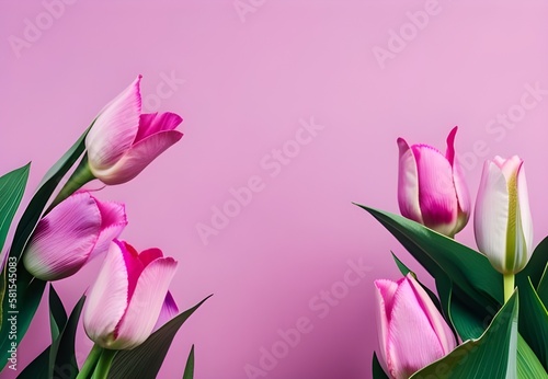 pink tulips on pink background  Generative Ai
