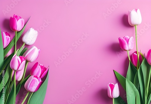 pink tulips on pink background, Generative Ai © Rafael