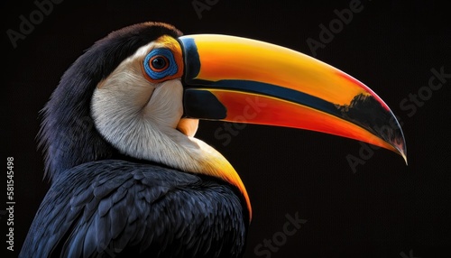 Toucan close-up on black background. Generative AI