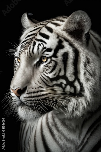 White tiger close-up on black background. Generative AI © AdriFerrer