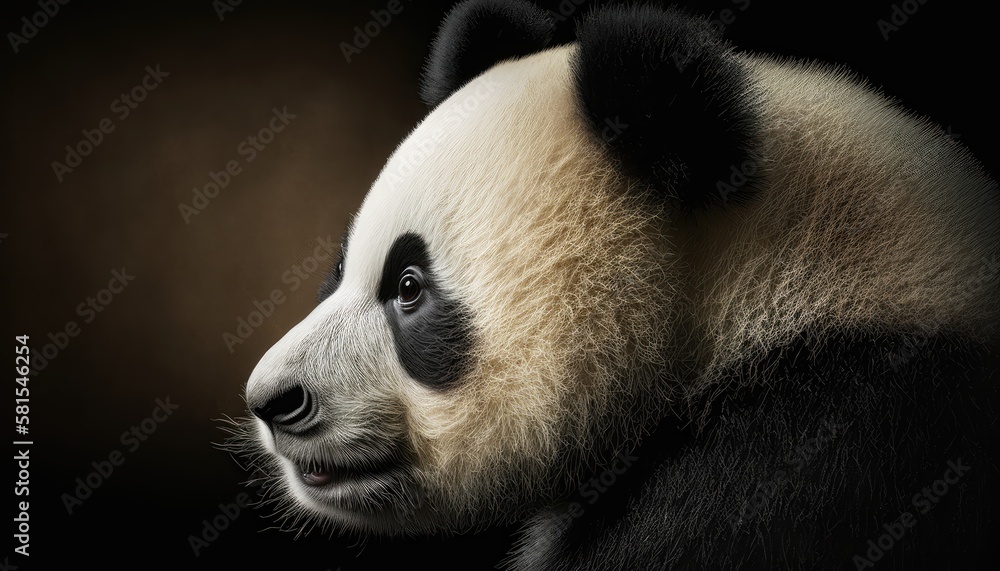 Obraz premium Panda bear close-up on black background. Generative AI