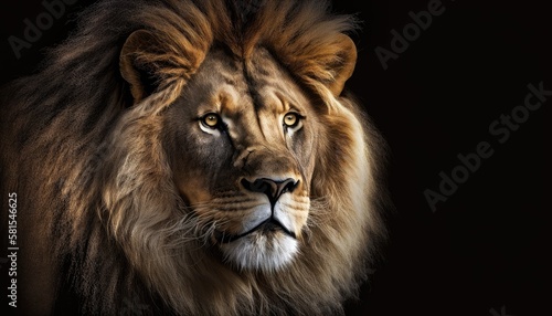 Lion close-up on black background. Generative AI © AdriFerrer