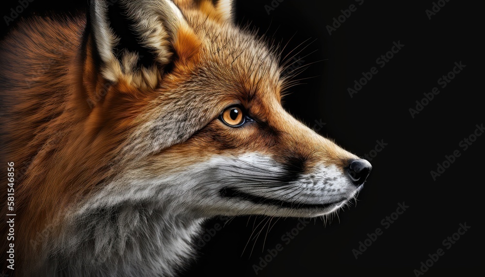 Fototapeta premium Fox close-up on black background. Generative AI