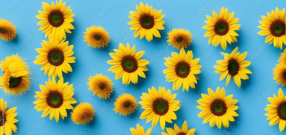 Sunflowers on blue background, Generative AI Sunflowers on blue background, Generative AI