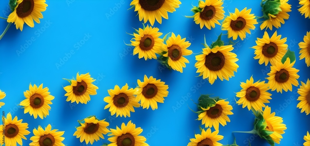 Sunflowers on blue background, Generative AI Sunflowers on blue background, Generative AI