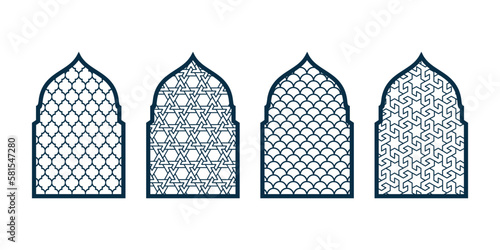 Set of ornamental doors or windows vector. CNC pattern, Laser cutting