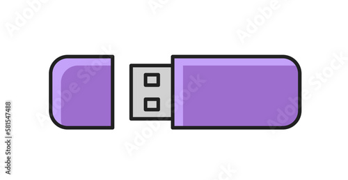 USB pen drive icon. Retro sticker with flash disk for storing and transferring data, files and information. Design element for website. Cartoon flat vector illustration isolated on white background